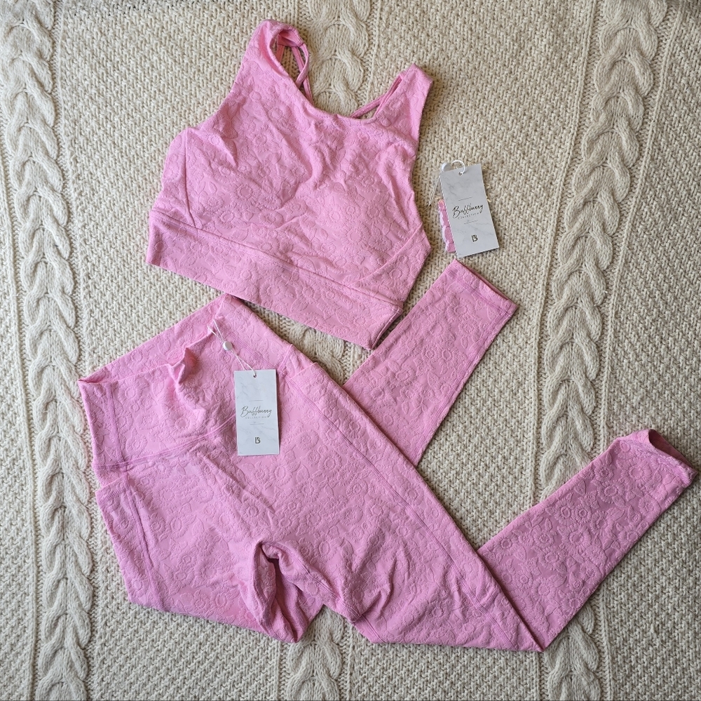 BuffBunny Pink Flower Power Sports Bra and Leggings Set